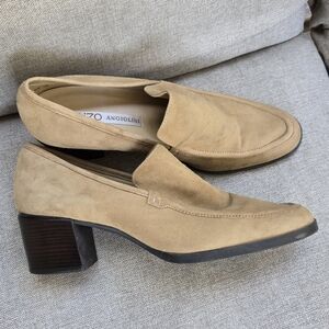 Enzo Angiolini Brown Suede Black Heel Loafers